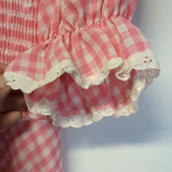 Vintage 1970s Pink White Gingham Ruffled Prairie Maxi Dress, Size XS - Picture 11 of 16